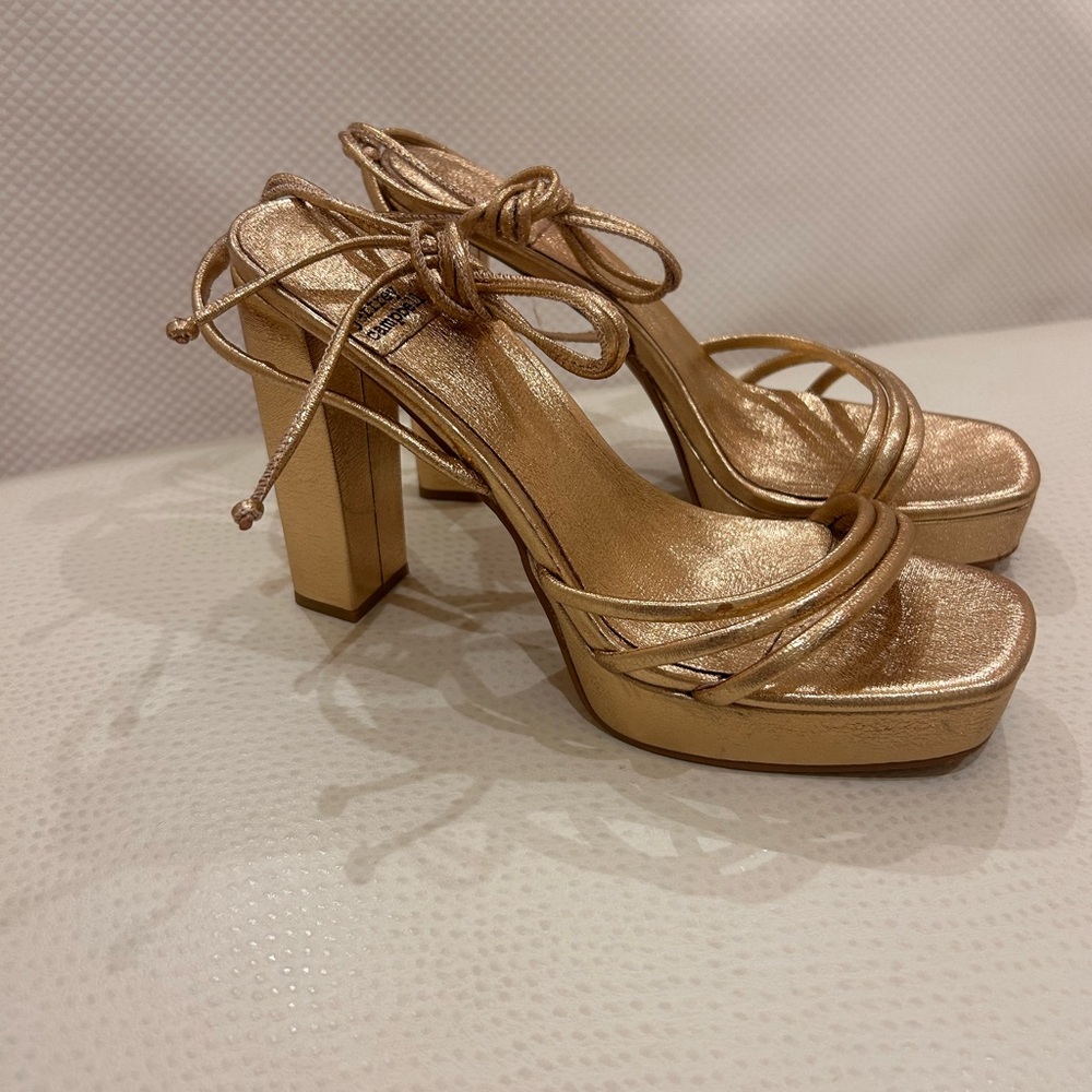 Jeffrey Campbell Metallic Gold Platform Lace-Up Heels